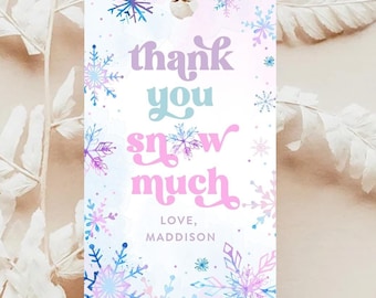 Editable Thank You Snow Much Favor Tag Winter Snowflakes Onederland Wonderland Gift Tag Pink Girl Christmas Digital Template Printable 0518