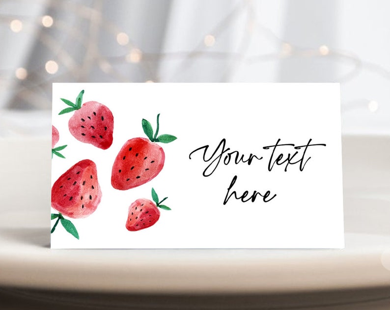 Editable Strawberry Food Labels Strawberry Birthday Party Place Card Food Tents Farmers Market Fruit Berry Sweet Girl