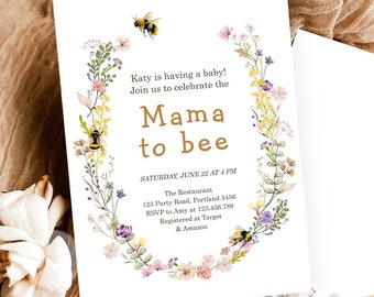 Editable Mama to Bee Invitation Wildflower Baby Shower Bee Honey Boho Mommy to Bee Summer Digital Download Template Printable 0502