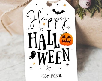Editable Happy Halloween Gift Tags Trick Or Treat Favor Tags Ghost Halloween Treat Tag Personalized Digital Template Printable 0261