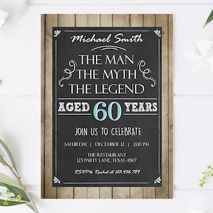 Bearbeitbar Der Mann Der Mythos Die Legende Geburtstagseinladung Mann Männer Erwachsene Geburtstag Holz Rustikale Kreide Download Evite Template Printable 0101