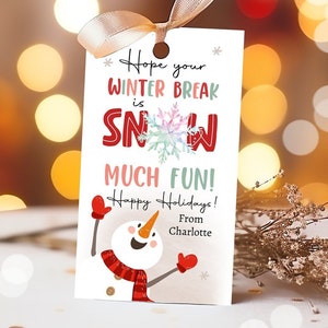 Editable Hope Your Winter Break is Snow Much Fun Favor Gift Tag Christmas Holiday Teacher Student Preschool Digital Template Printable 0443