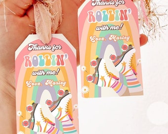 Editable Roller Skating Favor Tag Roller Skate Birthday Thank You Tags Girl Retro Skate Party Disco Digital Download Template Printable 0435