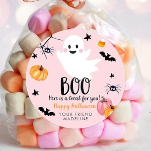 Editable Halloween Favor Tags Boo Gift Tag Costume Party Treat Favor Sticker Birthday Party Pink Download Printable Template Corjl 0418 0261