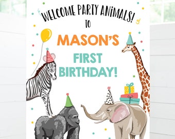 Editable Party Animals Welcome Sign Safari Animals Boy Birthday Calling All Party Animals Digital Download Template Printable 0142