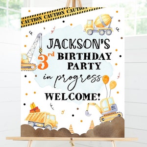 Editable Construction Birthday Welcome Sign Yellow Dump Truck Construction Sign Caution Construction Decor Digital Template  Printable 0374