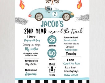 Editable Racing Birthday Milestone Sign Growing Up Two Fast Boy 2nd Year Around the Track Race Car Digital Template Printable 0424