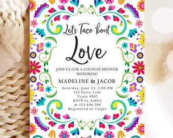 Invitación editable "Let's Taco Bout Love", para despedida de soltera, boda, compromiso, plantilla digital imprimible 0466
