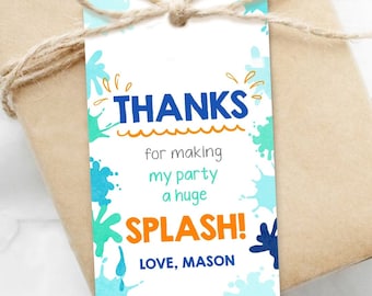 Editable Pool Party Favor Tag Splish Splash Birthday Bash Thank You Tag Boy Summer Beach Goodie Bag Digital Download Template Printable 0237