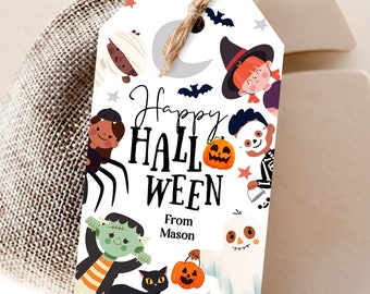 Editable Happy Halloween Gift Tags Trick Or Treat Favor Tags Ghost Treat Tag Costume Party Digital Template Printable 0261 0473 0009