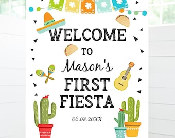 Editable Fiesta Welcome Sign First Birthday Fiesta Cactus Mexican Taco Bout Succulent Boy 1st Table Sign Digital Template Printable 0161