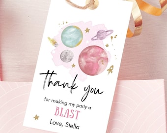 Editable Outer Space Favor Tags Space Birthday Thank you Label Galaxy Gift tags Trip Around the Sun Planets Digital Template Printable 0357