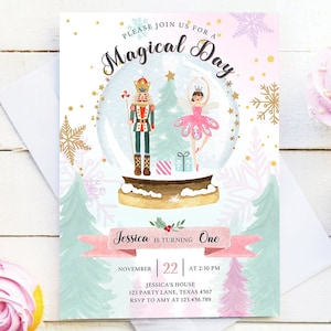 Editable Nutcracker Birthday Invitation Girl Land of Sweets Winter Pink Girl Sugar Plum Fairy Digital Download Evite Template Printable 0352