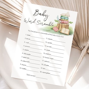Editable Word Scramble Baby Shower Game Word Search Storybook Baby Shower Book Watercolor Gender Neutral Digital Template Printable 0427