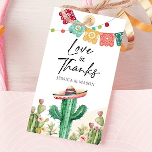 Editable Cactus Fiesta Favor Tags Love and Thanks Mexican Muchas Gracias Bridal Shower Succulent Couples Digital Template Printable 0404