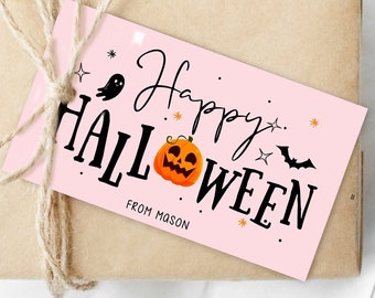 Editable Happy Halloween Gift Tag Trick Or Treat Favor Tag Ghost Halloween Pumpkin Treat Digital Download Template Printable 0261