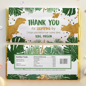 Editable Dinosaur Chocolate Bar Labels Candy Bar Wrapper Safari Tropical Gold Boy Birthday Party Digital Download Template Printable 0146