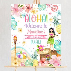 Bearbeitbares Luau Geburtstag Willkommensschild Tropisch Hawaiian Luau Geburtstagsschild Mädchen Rosa Aloha Party Poster Digitale Vorlage Printable 0413
