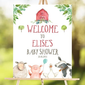Editable Farm Animals Baby Shower Welcome Sign Boy Barn Barnyard Birthday Sign Party Animals Digital Download Template Printable 0155