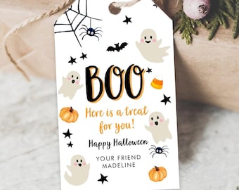 Bearbeitbare Halloween Favor Tag Boo Geschenkanhänger Kostüm Party Süßes oder Saures Geburtstagsfeier Digitaler Download Vorlage zum ausdrucken 0418 0261