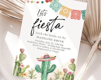 Editable Fiesta Bridal Shower Invitation Couples Shower Mexican Cactus Succulent Desert Floral Digital Download Template Printable 0404
