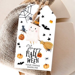Editable Happy Halloween Gift Tags Trick Or Treat Favor Tag Ghost Treat Spooky Tag Digital Download Template Printable 0261 0479 0009