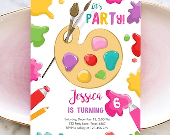 Editable Art Party Invitation Paint Party Birthday Painting Girl Pink Paint Craft Party Digital Download Template Printable 0319