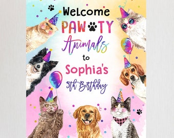 Editable Cats and Dogs Birthday Party Animals Welcome Sign Kitten Birthday Puppy Dog Pawty Animals Kitten Digital Template Printable 0460