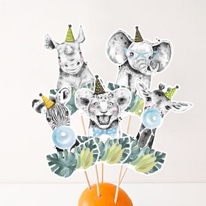 Printable Party Animals Centerpieces Safari Animals Birthday Party Gold Black Cake Topper Table Decor Wild One Decorations DIY Digital 0322