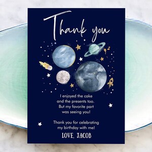 Bewerkbare Outer Space verjaardagsbedankkaart Space Astronaut To the Moon Galaxy bedankje digitale downloadsjabloon afdrukbare 0357
