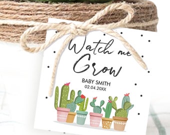 Edytowalne Tagi Watch Me Grow Fiesta Cactus Tagi upominkowe Baby Shower Bridal Succulent Taco Bout Love Tag Baby Szablon cyfrowy do wydrukowania 0254