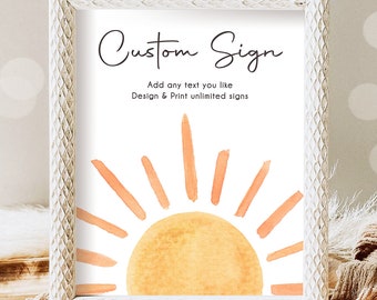Editable Sunshine Custom Sign Boho Rustic Little Sunshine Birthday Party First Trip Around the Sun Party Digital Template Printable 0431