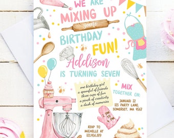 Editable Baking Birthday Party Invitation Kids Cooking Birthday Girl Chef Party Kitchen Cupcakes Pink Digital Evite Template Printable 0364
