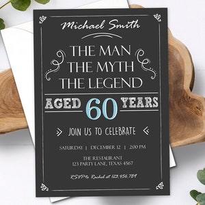 Editable The Man The Myth The Legend Birthday Invitation Man Men Adult Birthday Invite Rustic Digital Download Evite Template Printable 0101