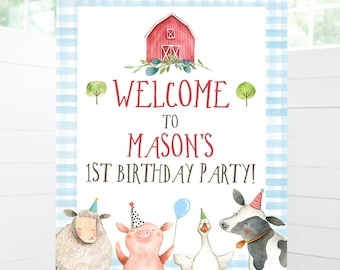 Editable Farm Birthday Welcome Sign Boy Barnyard Birthday Welcome Sign Farm Animals Birthday Welcome Boy Digital Template Printable 0155