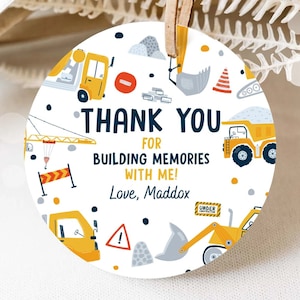 Editable Construction Favor Tag Gift Tag Birthday Favors Sticker Boy Dump Truck Digger Party Digital Download Template Printable 0458