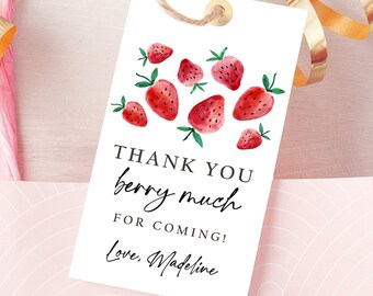 Editable Strawberry Favor Tag Strawberry Birthday Thank You Tag Label Berry Much Gift Berry First Sweet Digital Template Printable 0399