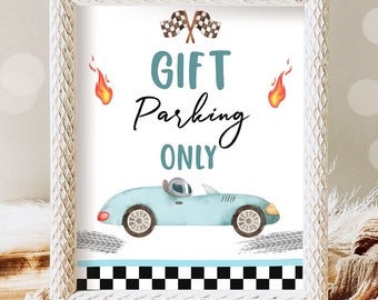 Gift Parking Only Sign Race Car Birthday Party 2nd Birthday Growing Up Two Fast Race Car Decor Racing Blue Boy Download Printable 0424