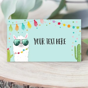 Editable Llama Food Labels Llama Place Card Tent Card Insert Card Llama Birthday Fiesta Party Mexican Boy Cactus Template Printable 0079