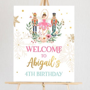 Editable Nutcracker Birthday Welcome Sign Winter Birthday Girl Sugar Plum Fairy Christmas Party Holiday Digital Template Printable 0352