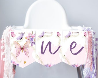 Butterfly High Chair Banner Little Butterfly Girl 1st First Birthday Garden Butterflies ONE Butterfly Party Digital Download Printable 0437