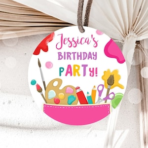 Editable Art Party Favor Tags Painting Party Thank You Tag Sticker Art Birthday Girl Craft Paint Party Brush Digital Template Printable 0319