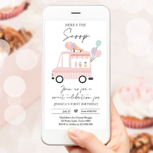 Editable Ice Cream Truck Birthday Evite Ice Cream Truck Invite Modern Ice Cream Shoppe Van The Scoop Phone Digital Download Template 0415