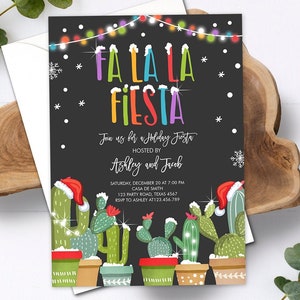 Editable Fa La La Christmas Fiesta Invitation Cactus Mexican Holiday Fiesta Fa La La Fiesta Party Digital Download Template Printable 0273