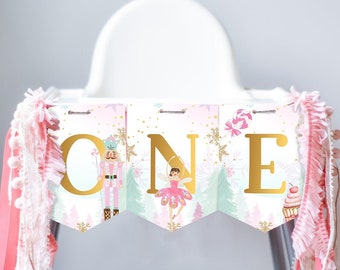 High Chair Banner Nutcracker Birthday Girl Land of Sweets Nutcracker Decor 1st First Magical Winter Sugar Plum Fairy Digital Printable 0352