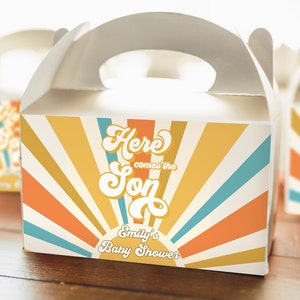 Editable Here Comes the Son Baby Shower Gable Box Sunshine Favor Label Hippie Groovy Gift Boho Boy Digital Download Template Printable 0457