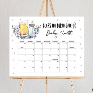 Editable Guess the Birth Date Baby Shower Game Guess Purple Baby is ...