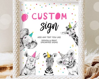 Editable Party Animals Custom Sign Wild One Animals Decor Zoo Safari Animals Girl Table Decoration 8x10 Instant Download Printable 0390