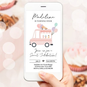 Editable Ice Cream Truck Birthday Evite Ice Cream Truck Invite Modern Ice Cream Shoppe Van The Scoop Phone Digital Evite Template 0415