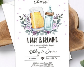Editable A Baby is Brewing Invitation Bottle and Beers Baby Shower Cheers Coed Couples Shower Digital Download Template Printable 0190
